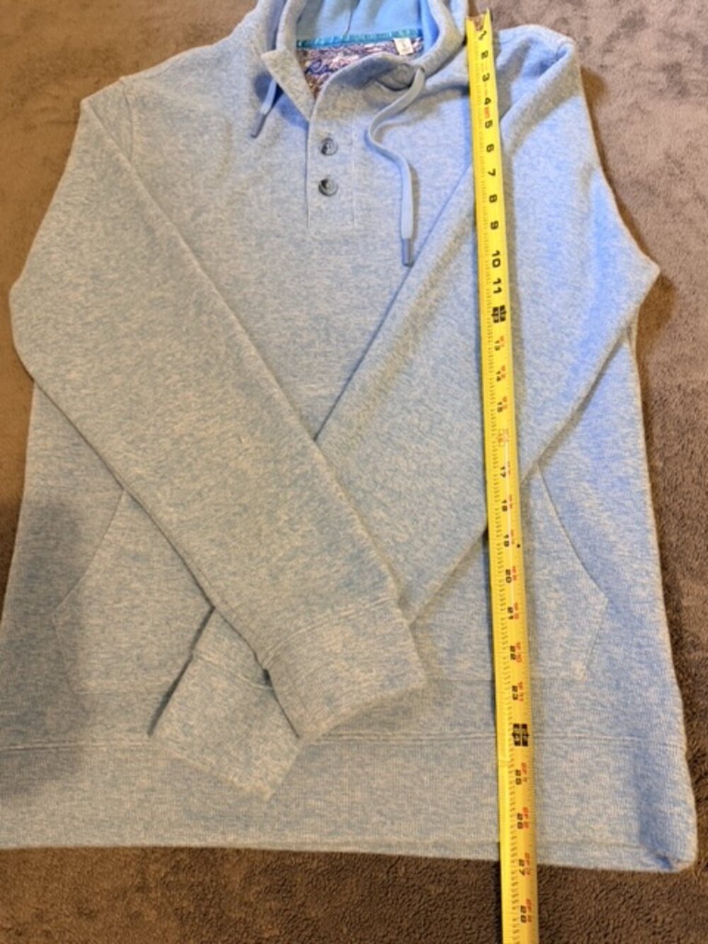 Robert Graham Hoodie Mens S Light Blue Paisley Lined Pullover Button Placket - Picture 3 of 5